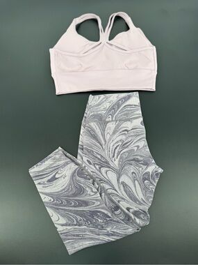 Athleta + Otos Pink Top Set L Marble-Print High-Waist Leggings in Light Pink